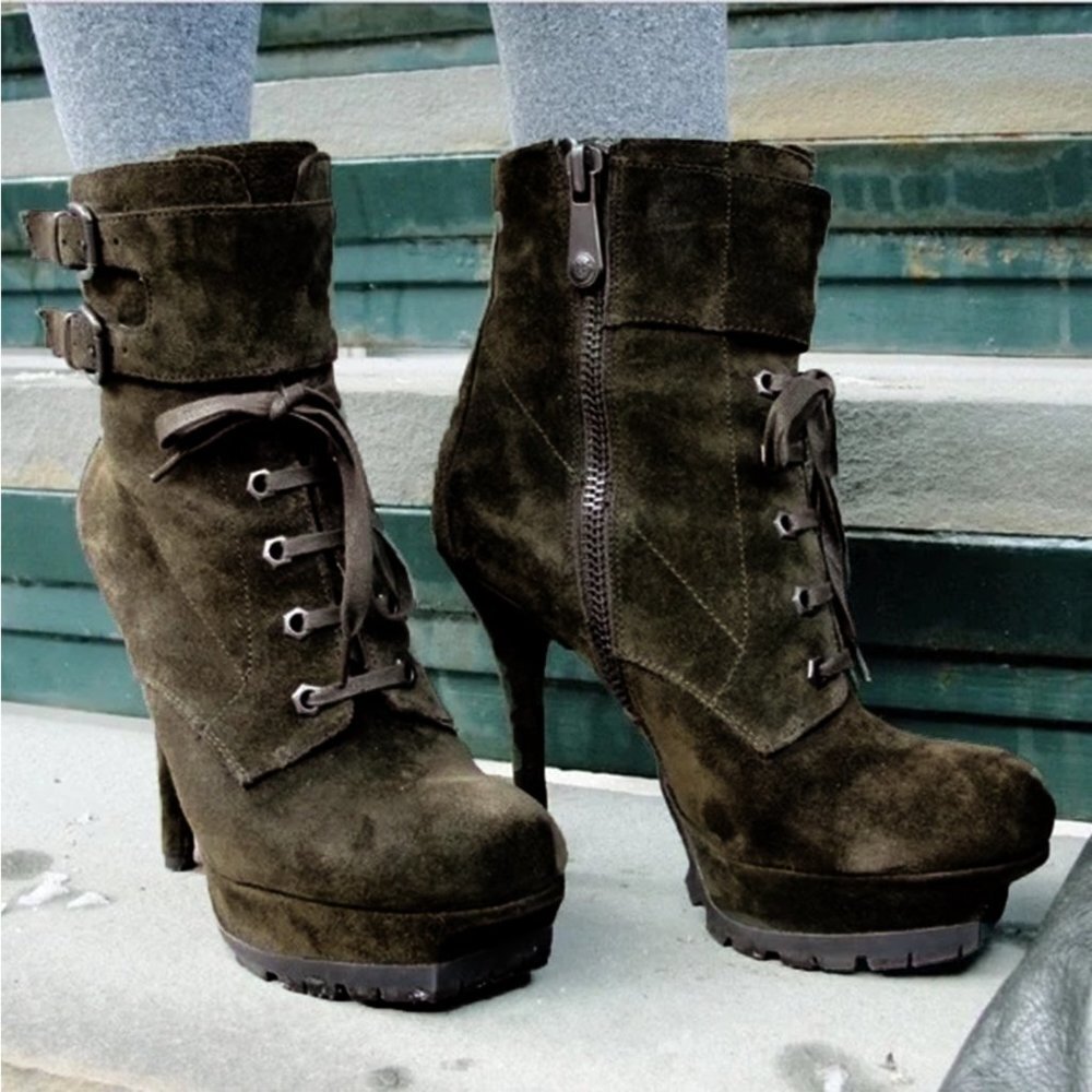 Sam Edelman Vancouver Suede Side Zip Stiletto PlatformBooties Green Women Size 8